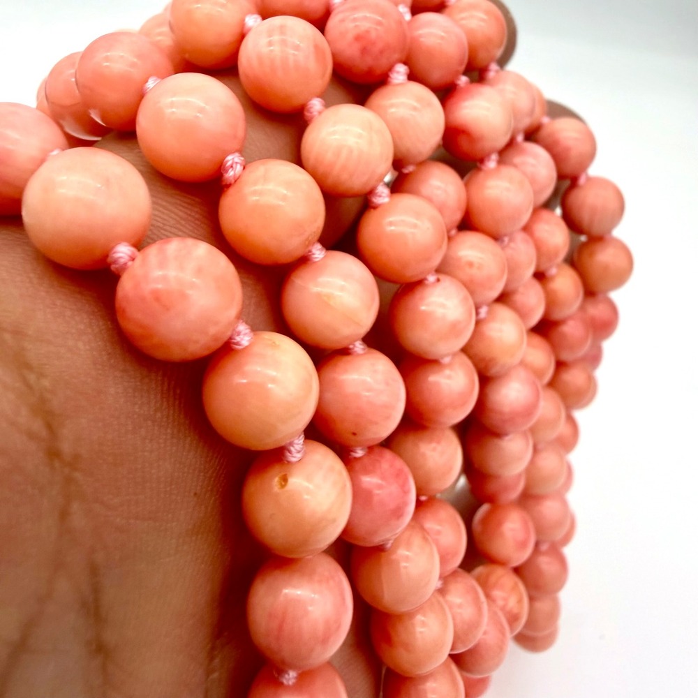 Vintage 56" Genuine Angel Skin Coral Necklace Hand Knotted 8.5mm Beads 124g - Picture 6 of 13